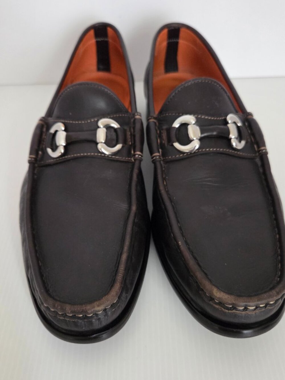 Loafers Men's Santoni Italy Brown Leather Horsebit 9 D Slip On⁠